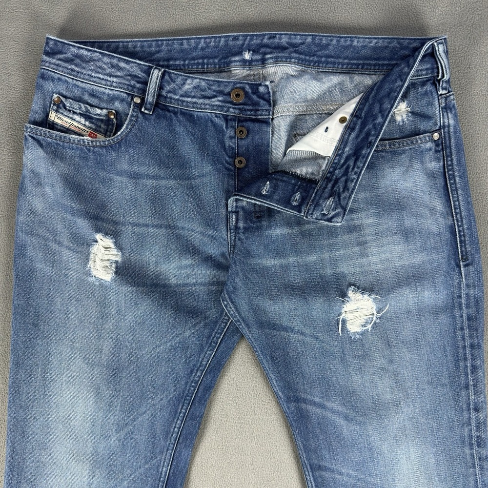Diesel Jeans Mens 38x32 Blue Zathan Bootcut Y2K Distressed Whiskered Italy